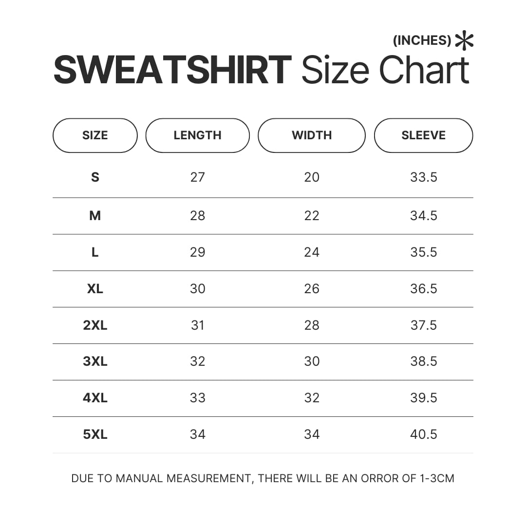 Sweatshirt Size Chart - Ahegao Merch