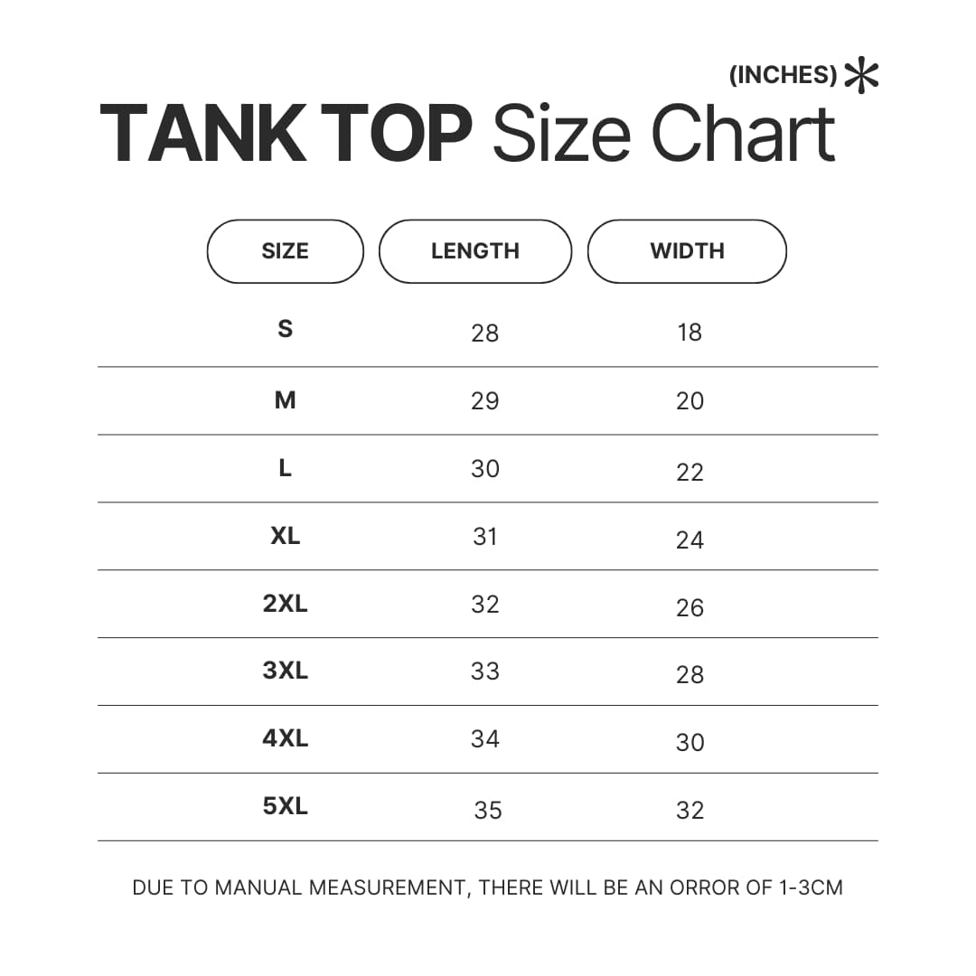 Tank Top Size Chart - Ahegao Merch