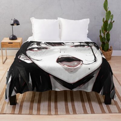 Cute Ahegao Anime Girl Throw Blanket