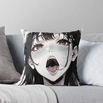 Cute Ahegao Anime Girl Throw Pillow